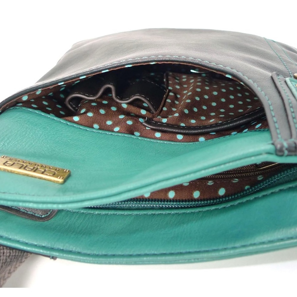 Chala Crossbody Bag Blue and Black with Decorative Charm - Picture 7 of 8